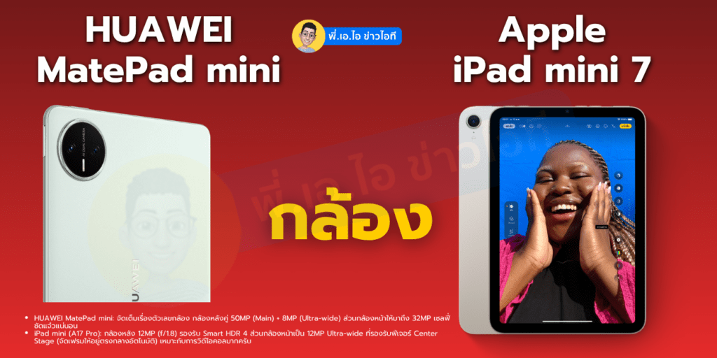 กล้อง HUAWEI MatePad mini vs Apple iPad mini 7